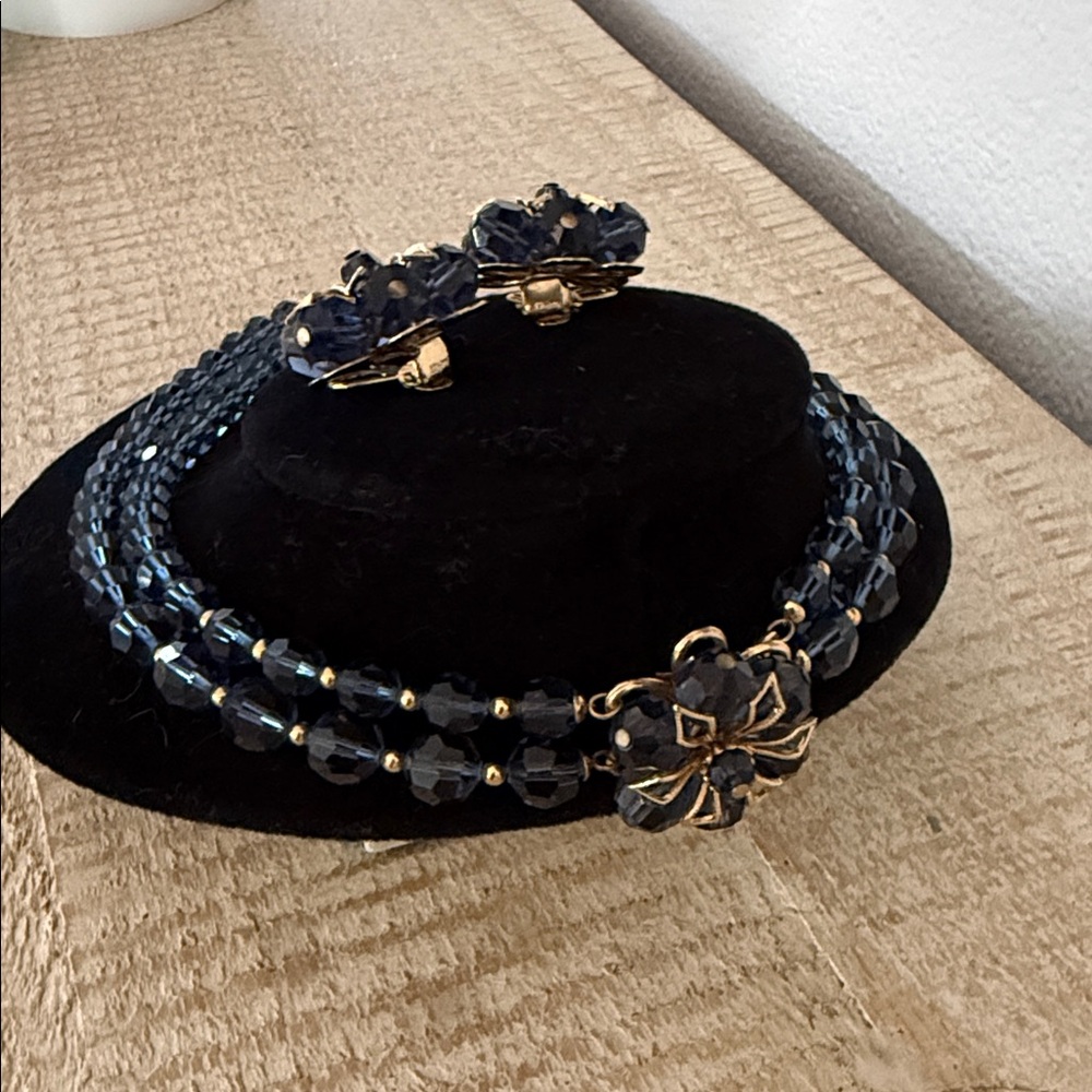 Napier Faceted Blue Glass Bead Double strand - Picture 2 of 7